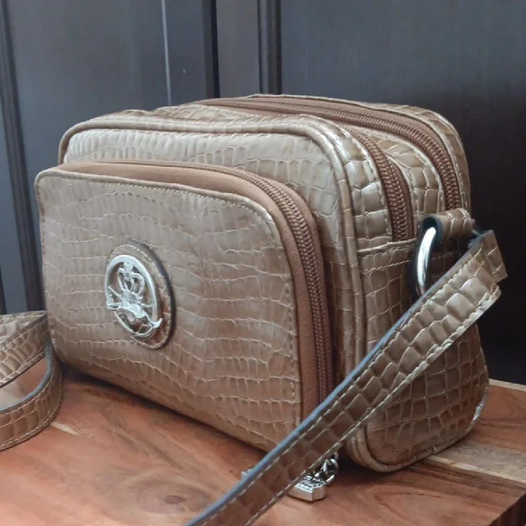 Kathy Van Zeeland Croc-Embossed Brown Crossbody Bag - Picture 1 of 15